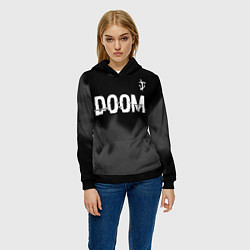 Толстовка-худи женская Doom glitch на темном фоне: символ сверху, цвет: 3D-черный — фото 2
