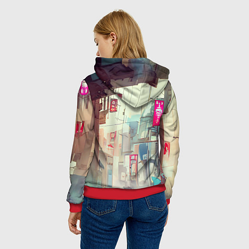 Женская толстовка Кибер самурай девушка / 3D-Красный – фото 4