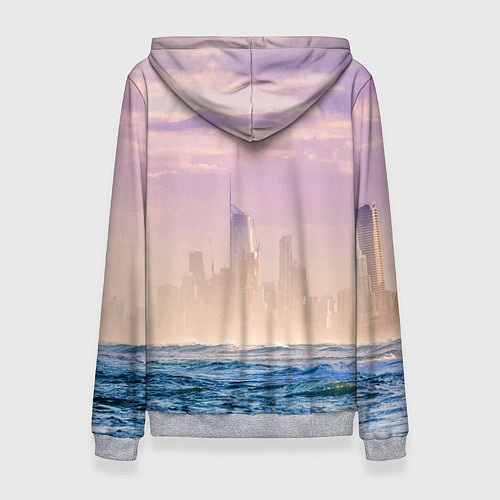 Женская толстовка Кенгуру в стиле киберпанк на фоне мегаполиса / 3D-Меланж – фото 2