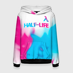 Толстовка-худи женская Half-Life neon gradient style: символ сверху, цвет: 3D-черный