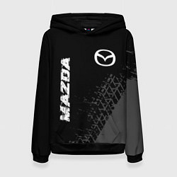 Женская толстовка Mazda speed на темном фоне со следами шин: надпись
