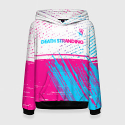 Толстовка-худи женская Death Stranding neon gradient style: символ сверху, цвет: 3D-черный
