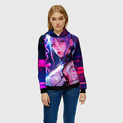 Толстовка-худи женская Кибер-девушка неон аниме, цвет: 3D-черный — фото 2