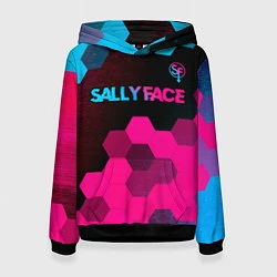 Толстовка-худи женская Sally Face - neon gradient: символ сверху, цвет: 3D-черный
