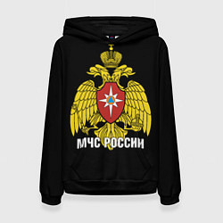 Толстовка-худи женская МЧС России - герб, цвет: 3D-черный