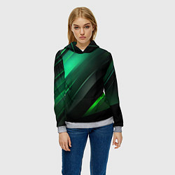 Толстовка-худи женская Black green abstract, цвет: 3D-меланж — фото 2