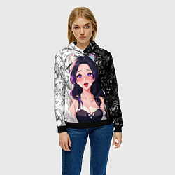 Толстовка-худи женская Шинобу Кочо ахегао - Клинок демонов, цвет: 3D-черный — фото 2