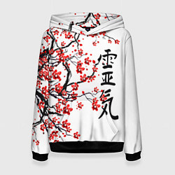Толстовка-худи женская Цветущее дерево сакуры, цвет: 3D-черный