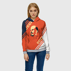 Толстовка-худи женская Ленин на красном фоне, цвет: 3D-меланж — фото 2