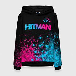 Толстовка-худи женская Hitman - neon gradient: символ сверху, цвет: 3D-черный