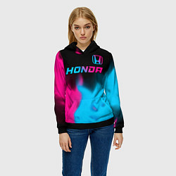 Толстовка-худи женская Honda - neon gradient: символ сверху, цвет: 3D-черный — фото 2