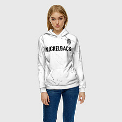 Толстовка-худи женская Nickelback glitch на светлом фоне: символ сверху, цвет: 3D-белый — фото 2