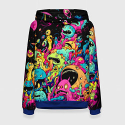Толстовка-худи женская Космические зубастые монстры, цвет: 3D-синий
