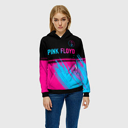 Толстовка-худи женская Pink Floyd - neon gradient: символ сверху, цвет: 3D-черный — фото 2