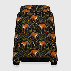 Толстовка-худи женская Лисы и цветы, цвет: 3D-черный