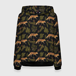 Толстовка-худи женская Лиса и хвоя, цвет: 3D-черный