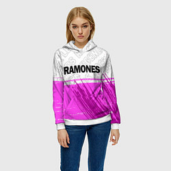Толстовка-худи женская Ramones rock legends: символ сверху, цвет: 3D-белый — фото 2
