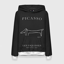 Толстовка-худи женская Собака на черном - Пабло Пикассо, цвет: 3D-белый