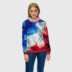 Толстовка-худи женская Абстракция в цветах флага РФ, цвет: 3D-красный — фото 2