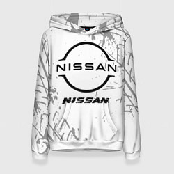 Толстовка-худи женская Nissan speed на светлом фоне со следами шин, цвет: 3D-белый