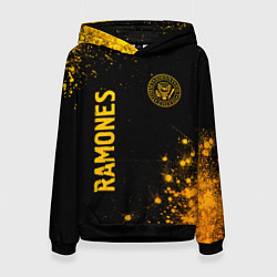 Толстовка-худи женская Ramones - gold gradient: надпись, символ, цвет: 3D-черный