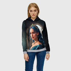 Толстовка-худи женская Девушка принцесса с синими волосами, цвет: 3D-меланж — фото 2