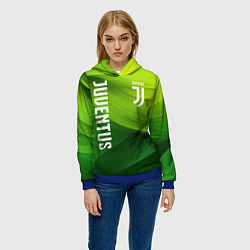 Толстовка-худи женская Ювентус лого на зеленом фоне, цвет: 3D-синий — фото 2