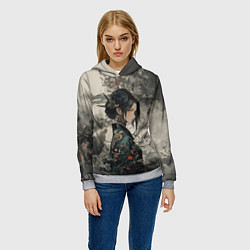 Толстовка-худи женская Японская девушка в юкате, цвет: 3D-меланж — фото 2