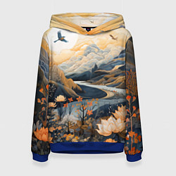 Толстовка-худи женская Солнечное утро в цветущих горах, цвет: 3D-синий