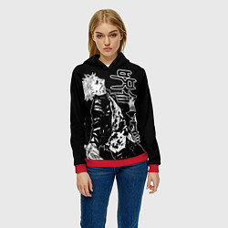 Толстовка-худи женская Сатору годжо - безумие, цвет: 3D-красный — фото 2