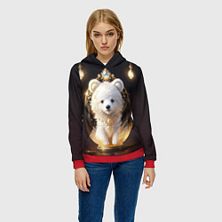 Толстовка-худи женская Белый медвежонок с фонариками, цвет: 3D-красный — фото 2