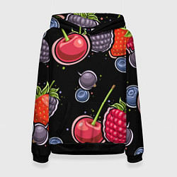 Толстовка-худи женская Плоды и ягоды, цвет: 3D-черный