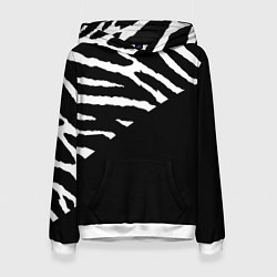 Толстовка-худи женская Полосы зебры с черным, цвет: 3D-белый