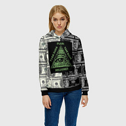 Толстовка-худи женская План миллионера на фоне доллара, цвет: 3D-черный — фото 2