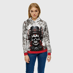 Толстовка-худи женская Скелет в стиле стимпанк, цвет: 3D-красный — фото 2