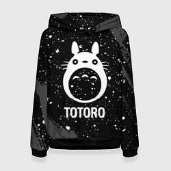 Толстовка-худи женская Totoro glitch на темном фоне, цвет: 3D-черный