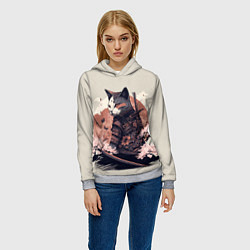 Толстовка-худи женская Боевой котенок ниндзя - японская сакура, цвет: 3D-меланж — фото 2