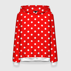 Толстовка-худи женская Белый горошек на красном, цвет: 3D-белый