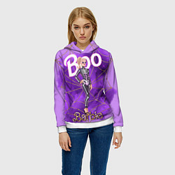 Толстовка-худи женская Барби в костюме скелета: паутина и фиолетовый дым, цвет: 3D-белый — фото 2