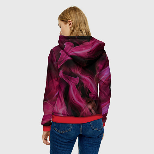 Женская толстовка Розовый цветок в огне - нейросеть / 3D-Красный – фото 4