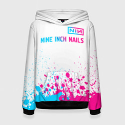 Толстовка-худи женская Nine Inch Nails neon gradient style: символ сверху, цвет: 3D-черный