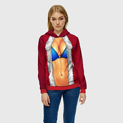 Толстовка-худи женская Красный костюм снегурочки с грудью, цвет: 3D-красный — фото 2