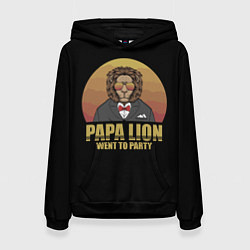 Толстовка-худи женская Папа лев выходит на вечеринку, цвет: 3D-черный