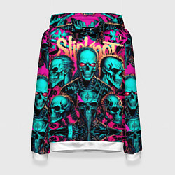 Толстовка-худи женская Slipknot на фоне рок черепов, цвет: 3D-белый