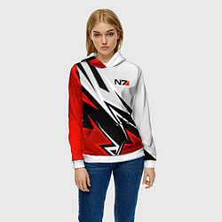 Толстовка-худи женская N7 mass effect - white and red, цвет: 3D-белый — фото 2