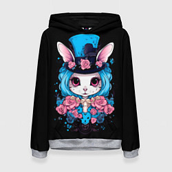 Толстовка-худи женская Зайка с розами на Хэллоуин, цвет: 3D-меланж