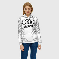 Толстовка-худи женская Audi speed на светлом фоне со следами шин, цвет: 3D-белый — фото 2