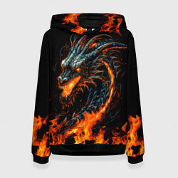 Толстовка-худи женская Свирепый огненный дракон 2024, цвет: 3D-черный