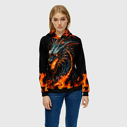 Толстовка-худи женская Свирепый огненный дракон 2024, цвет: 3D-черный — фото 2