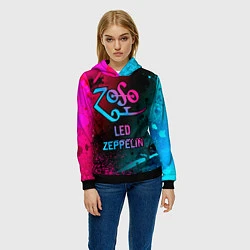 Толстовка-худи женская Led Zeppelin - neon gradient, цвет: 3D-черный — фото 2